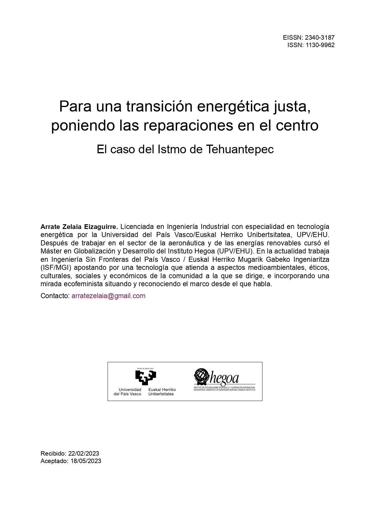 Portada del artículo de Arrate Zelaia sobre transición energética.